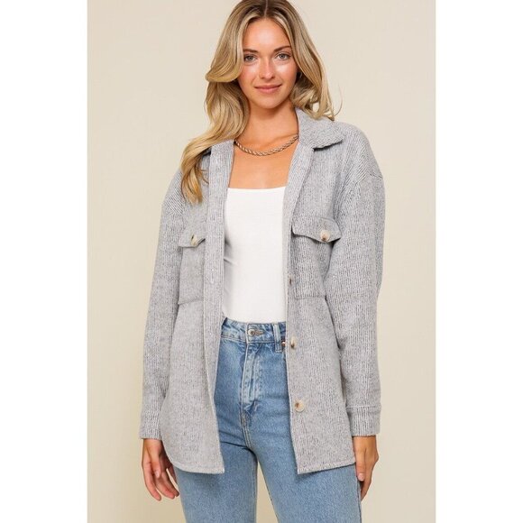 Cozy brushed waffle oversized shacket - Picture 1 of 1